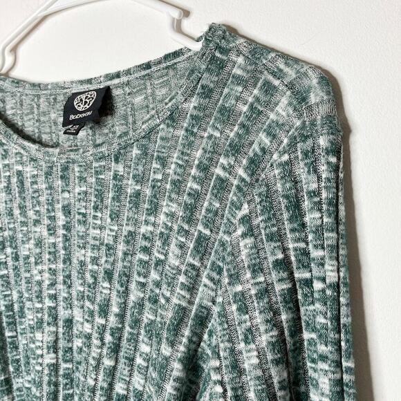 Bobeau Women's Knit Top Size XS Heathered Green Knot Front Ribbed Long Sleeve - Picture 3 of 6